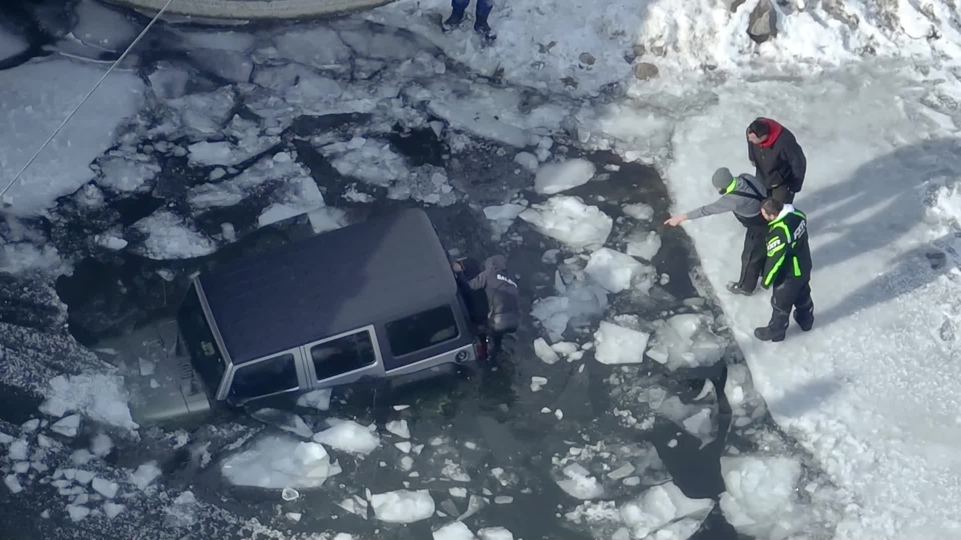 Teen Jumps In Icy River To Save Driver & Dog 