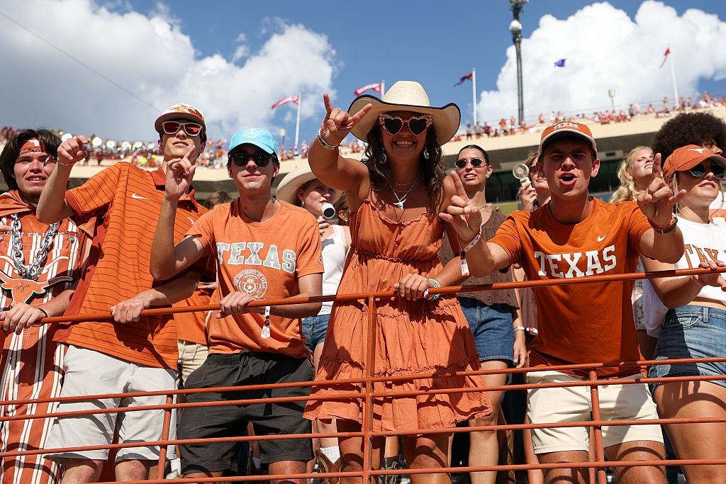 Texas students during the Texas Longhorns college football game. 