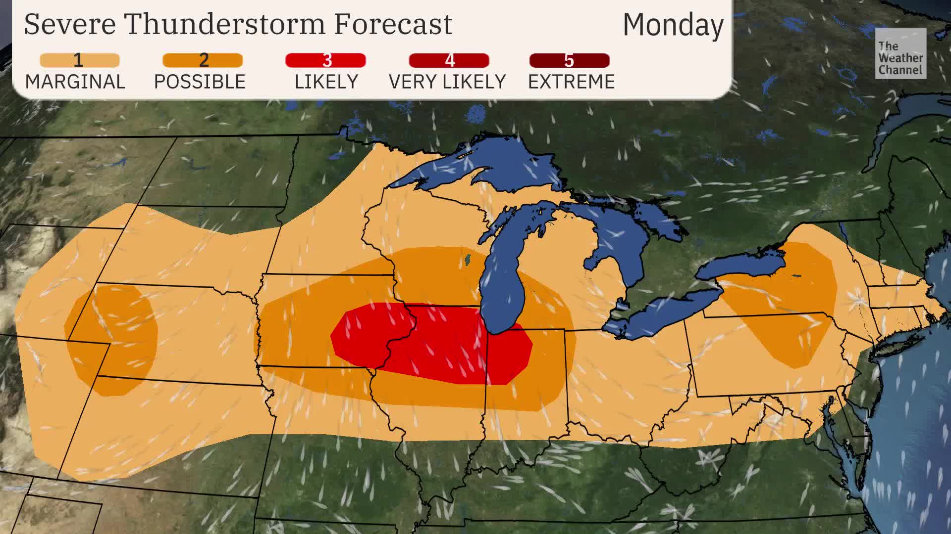 Threat of Tornadoes, Damaging Winds For Midwest Monday