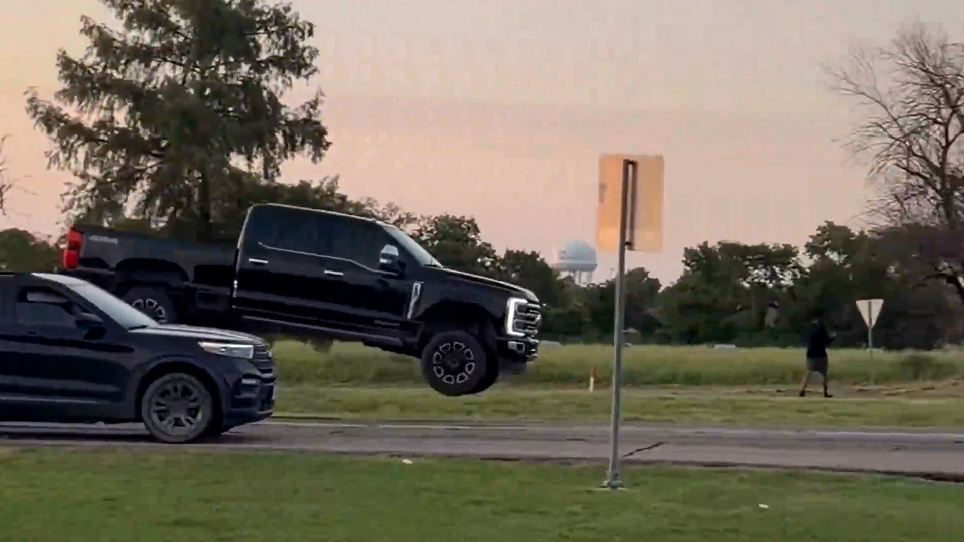The heat buckled a Texas road and sent a pickup truck flying