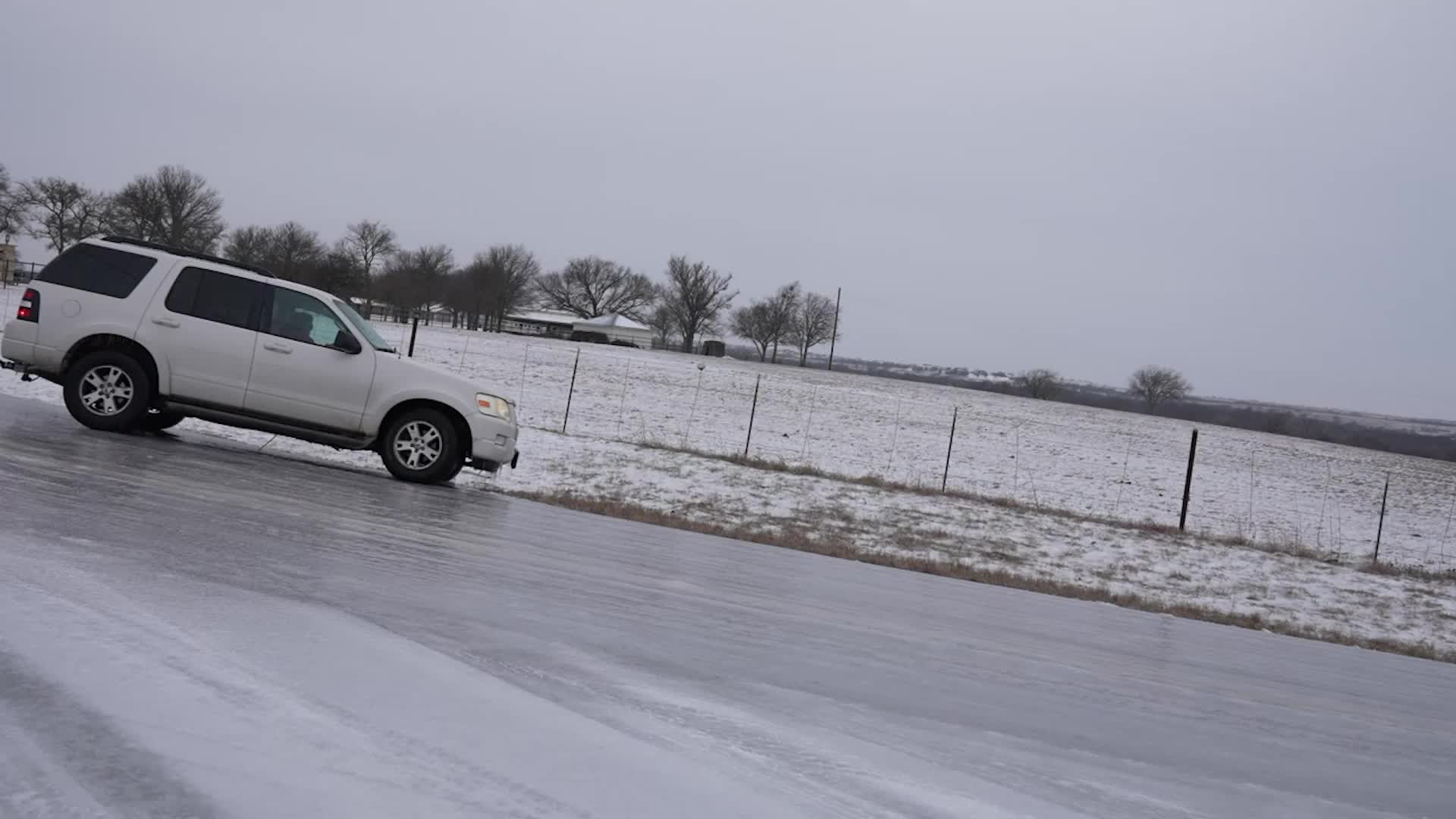 Vehicles Slide Off Slippery Texas Roads Amid Ice Storm