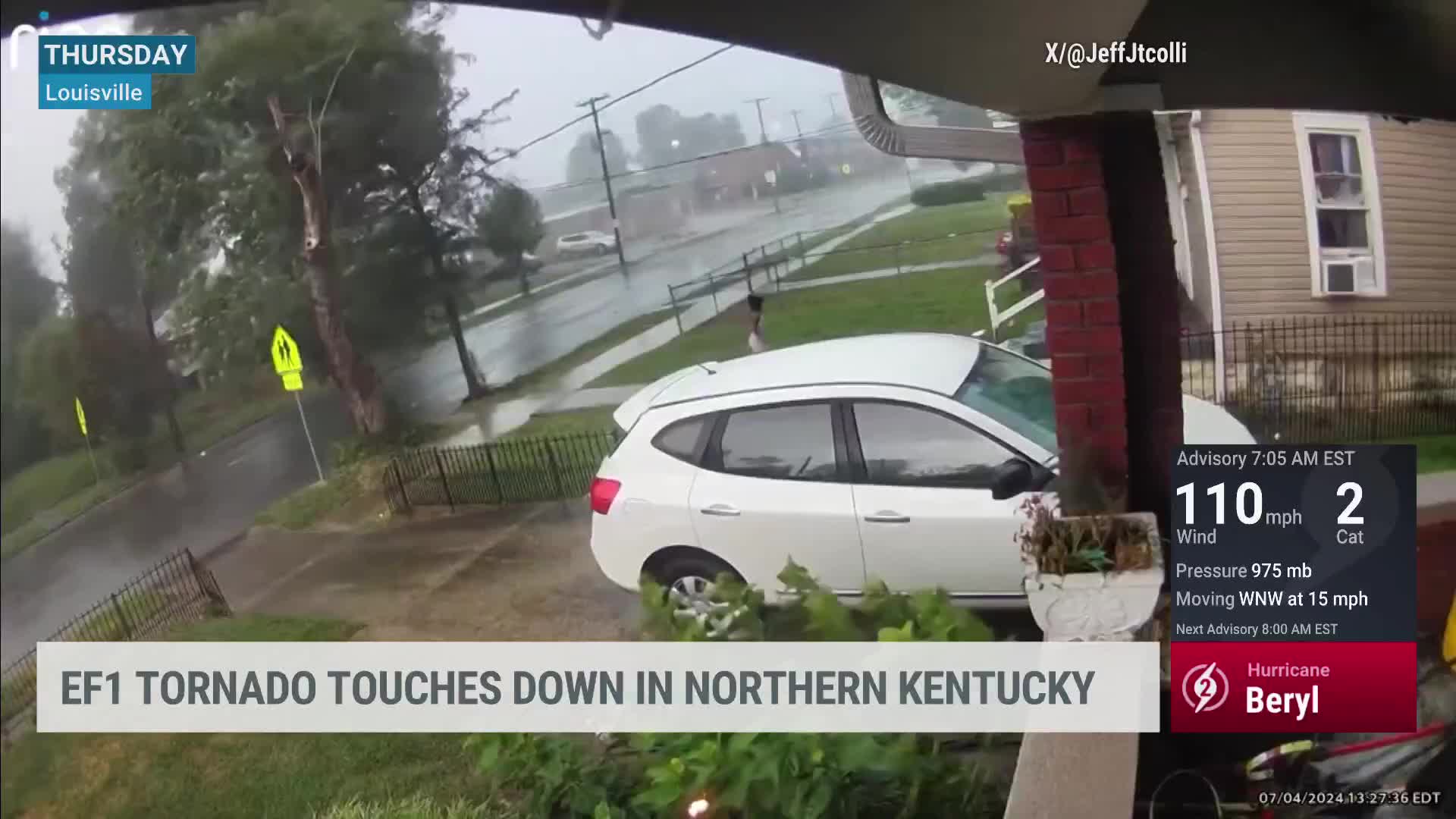 Watch Woman Run For Cover From Louisville Tornado