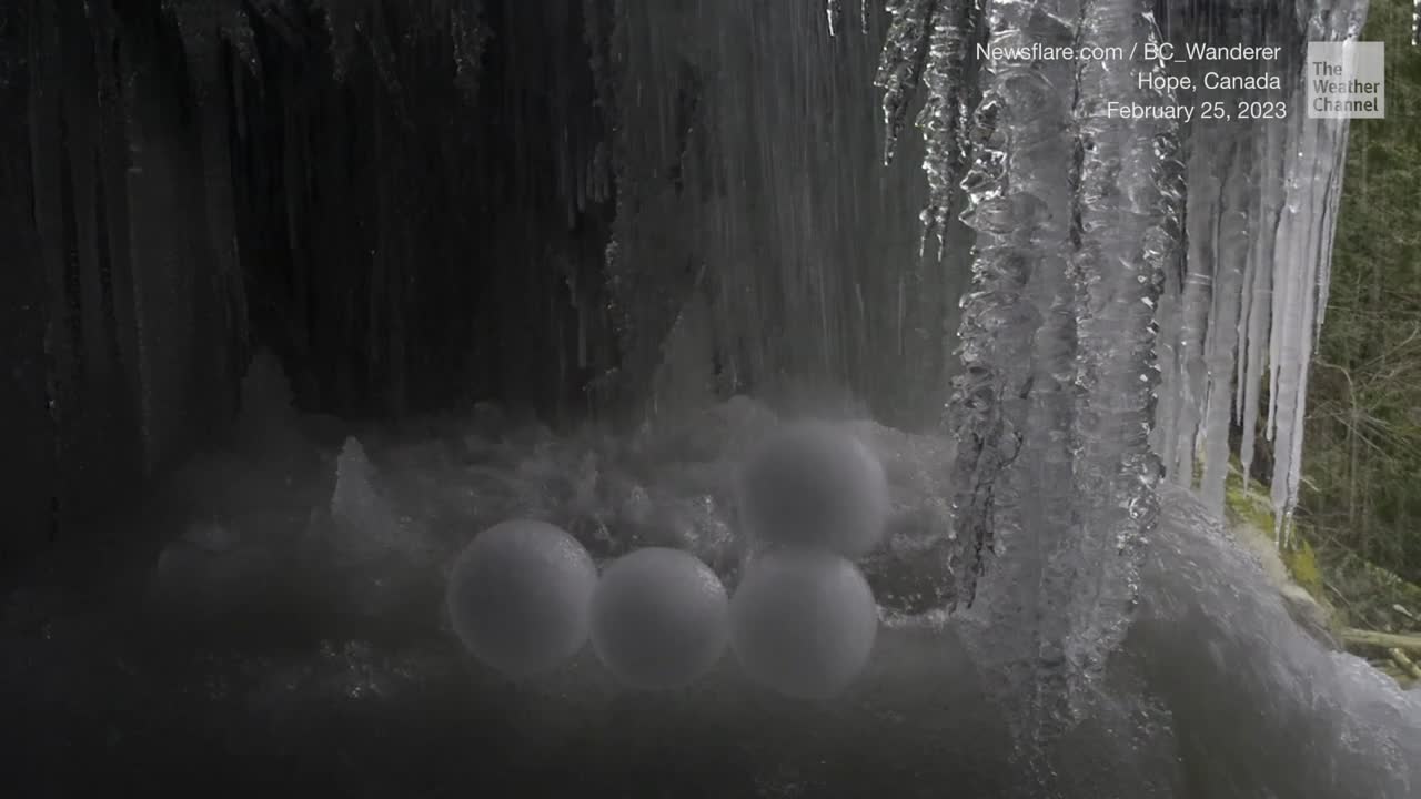 Waterfall Forms Perfect Balls Of Ice