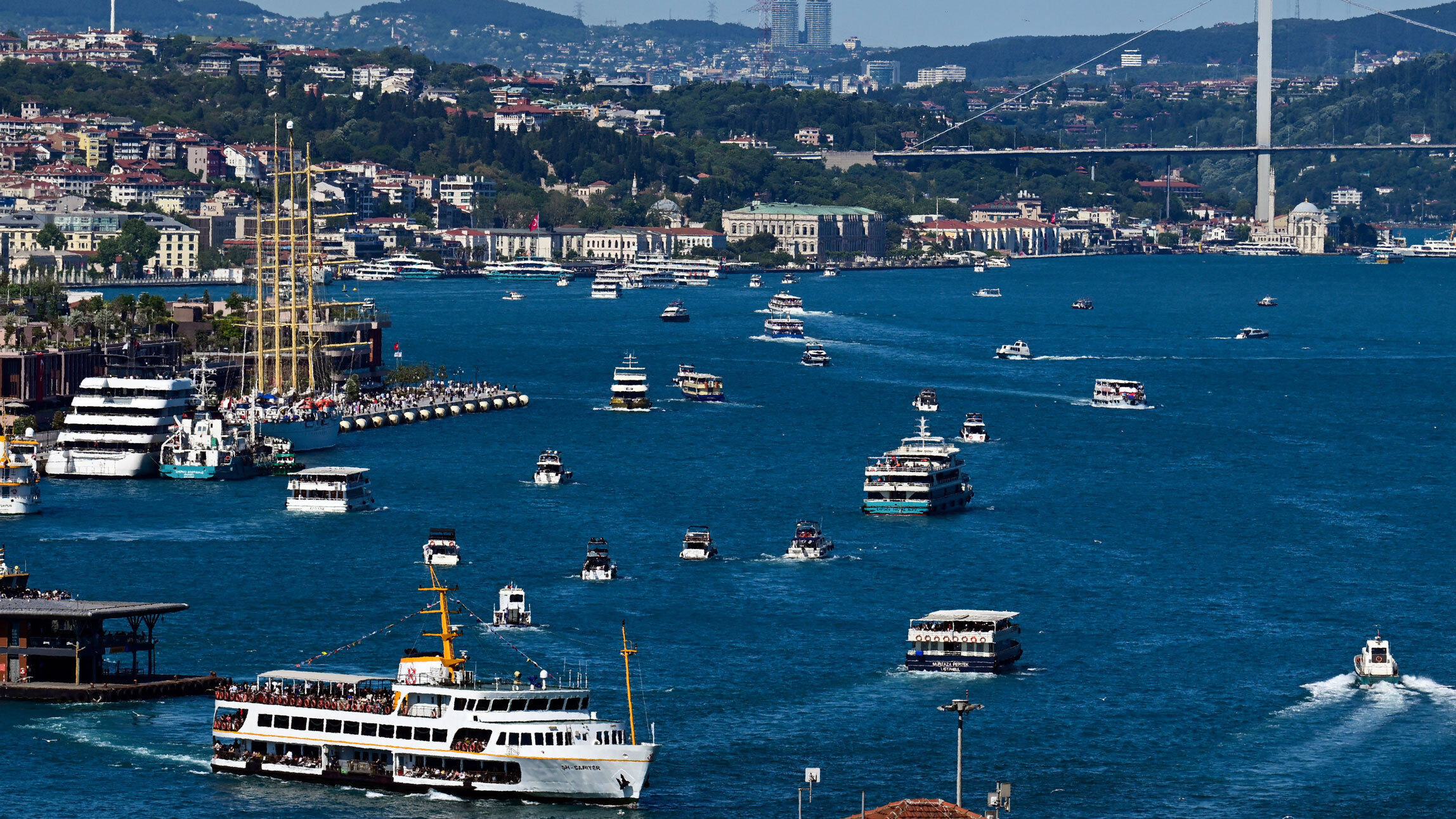 A view of the turquoise-colored waters of the Bosphorus in Istanbul, Turkiye, on May 30, 2026.