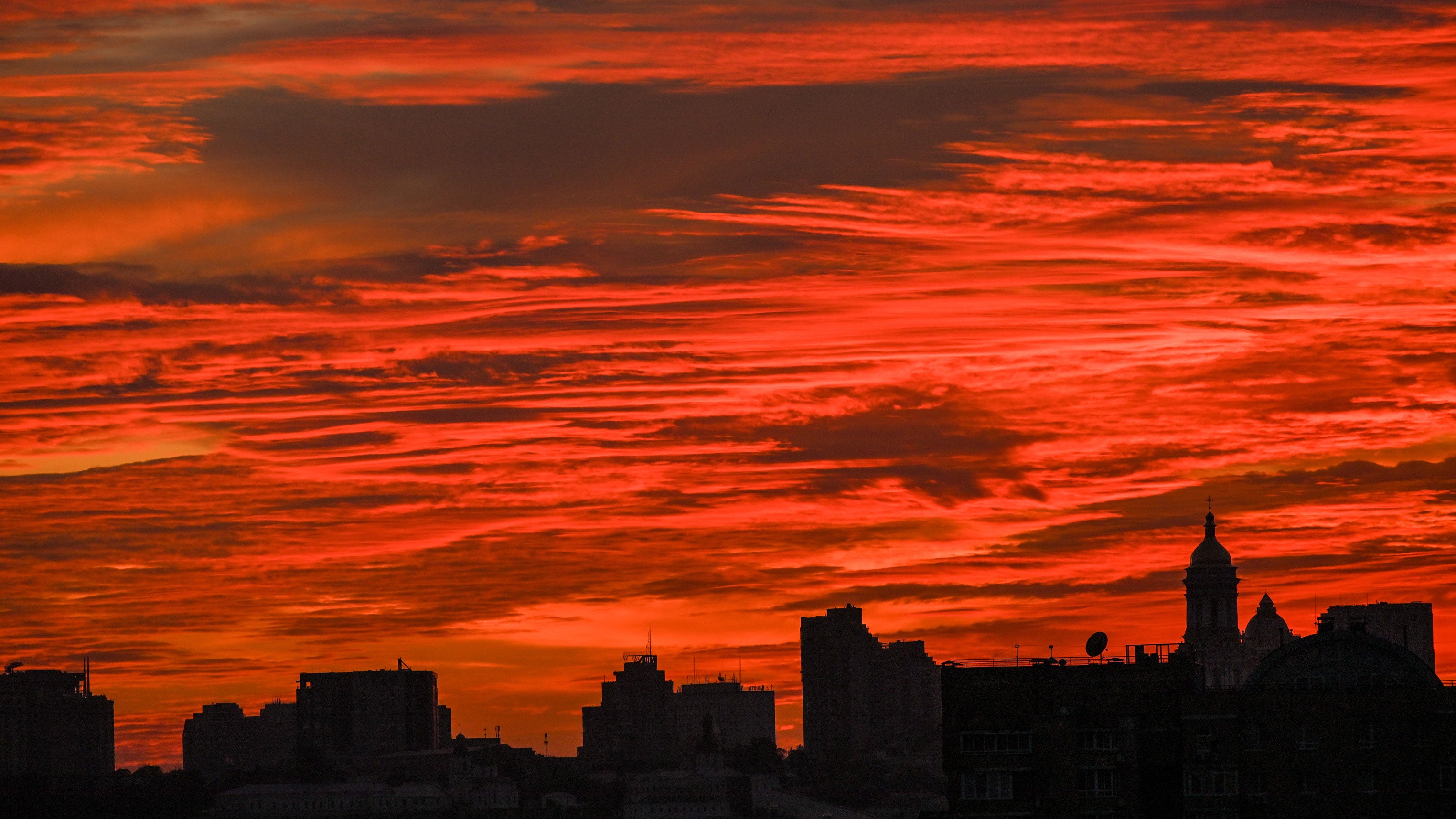 A view of the Ukrainian capital at sunset in Kyiv, Ukraine, on Oct. 6, 2026. 