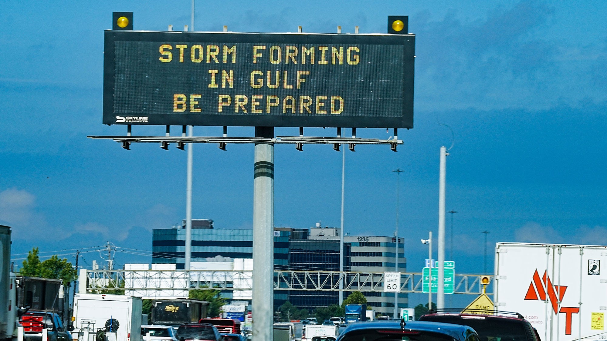 TXDOT signs on I-610 as Tropical Storm Edouard approaches on Tuesday, Sept. 1, 2026.