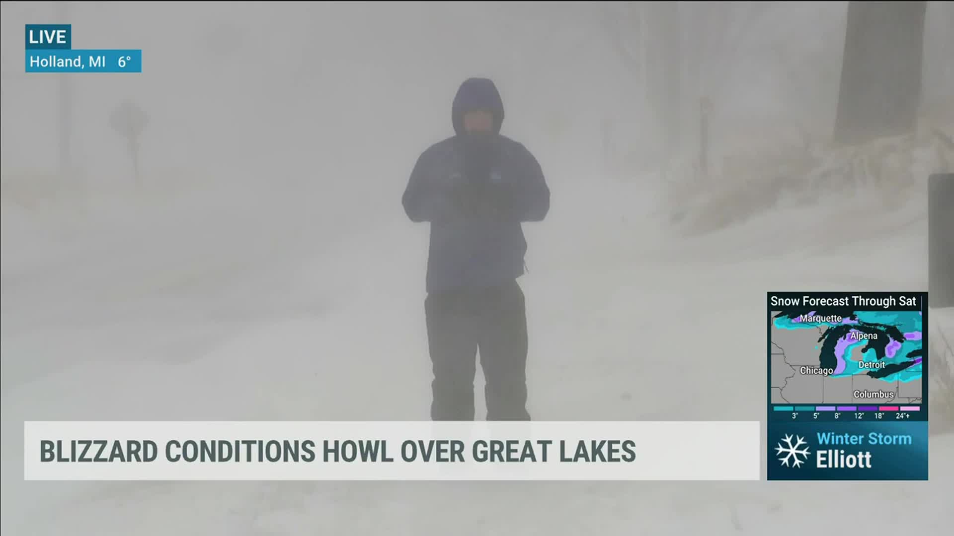 Whiteout Conditions In Holland, Michigan From Winter Storm Elliott