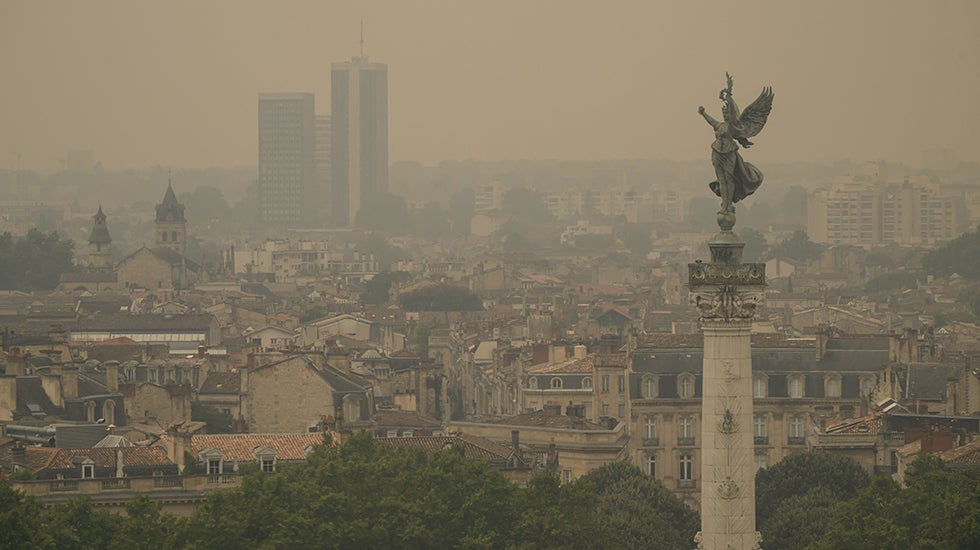 The smoky skyline of Bordeaux, France, 