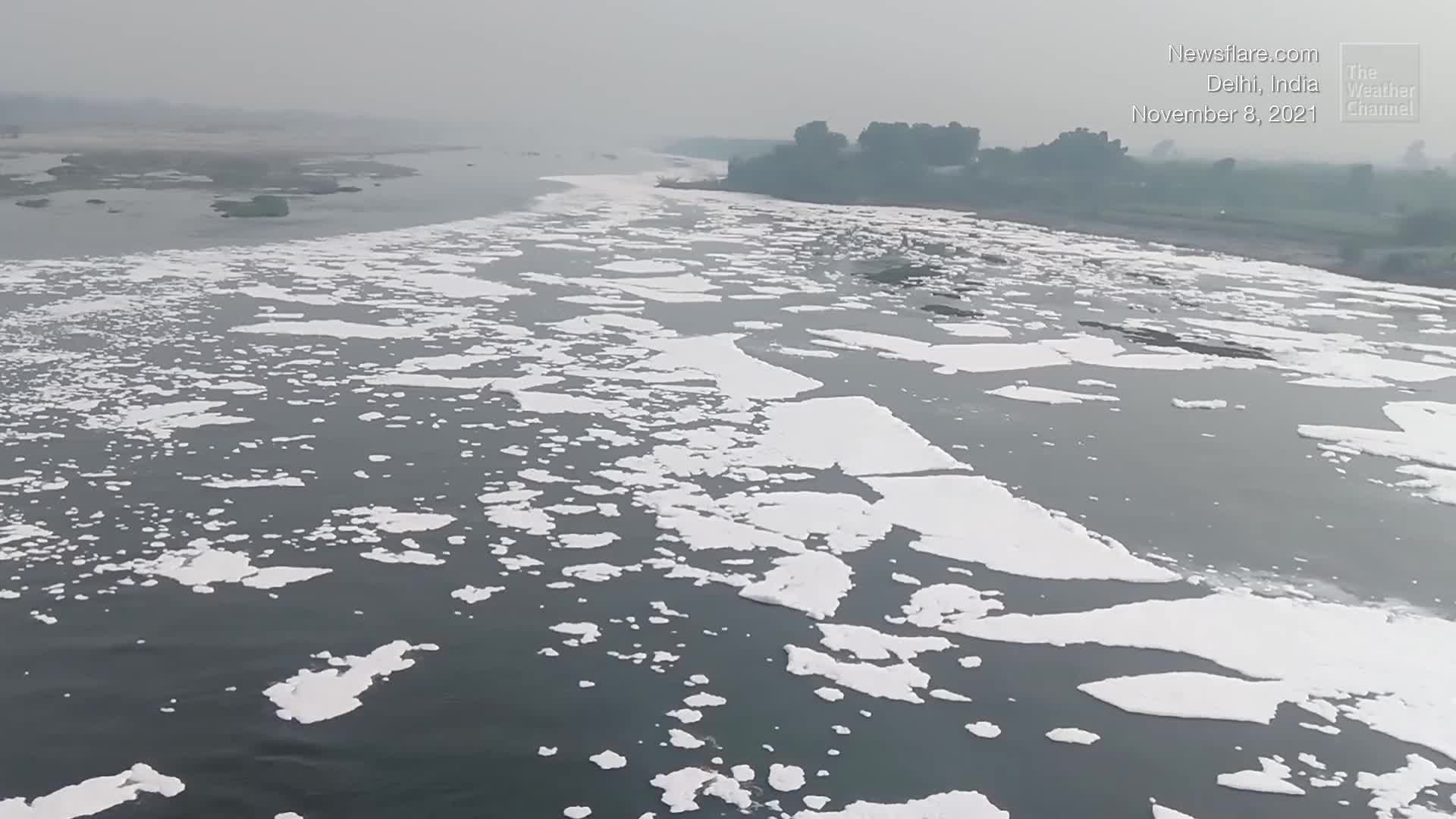 Yamuna River Covered in Toxic Foam as Revelers Bathe